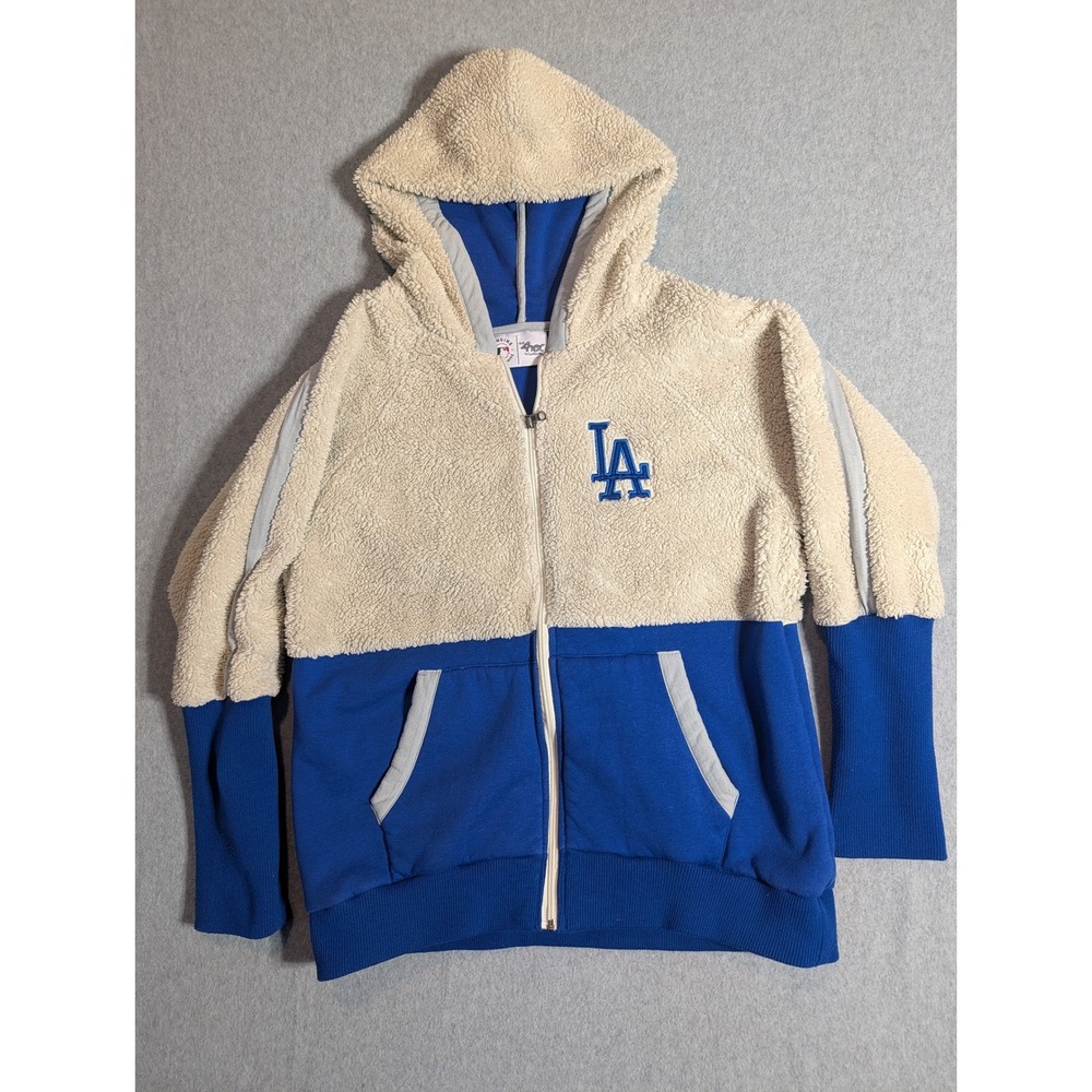 G-III 4her Carl Banks Los Angeles Dodgers Sherpa Fleece Zip Hoodie Blue Cream L